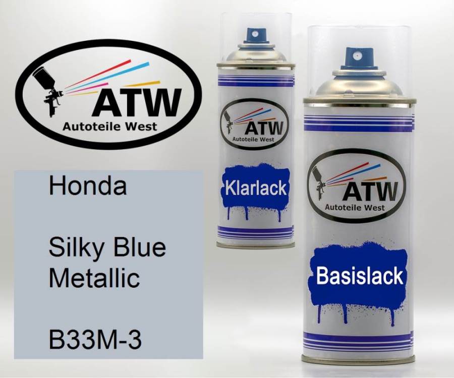 Honda, Silky Blue Metallic, B33M-3: 400ml Sprühdose + 400ml Klarlack - Set, von ATW Autoteile West.
